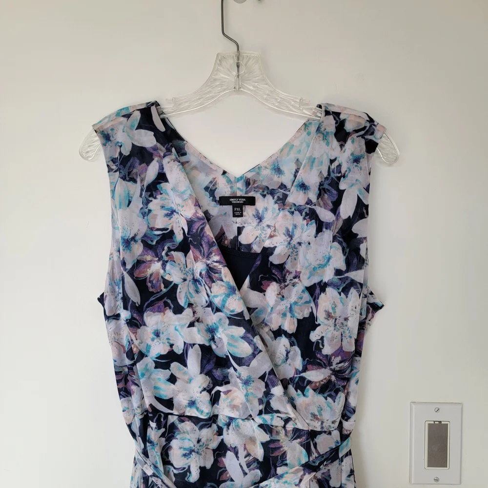 Simply Vera Wang Floral Sleeveless Belted Midi Dress - Blue/White - Picture 3 of 10